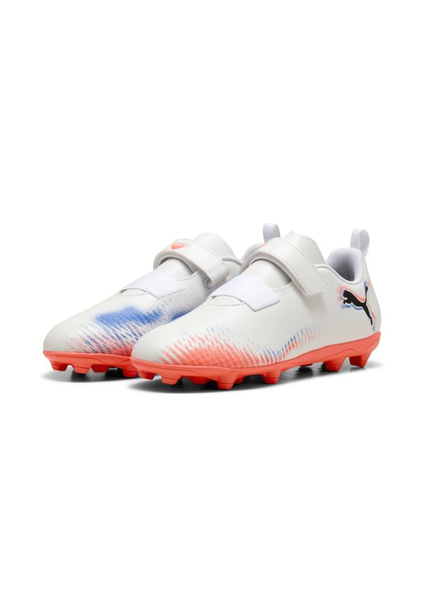 Puma - Dziecięce buty piłkarskie FUTURE 8 PLAY FG/AG PUMA White Black Glowing Red. Kolor: czerwony, biały, wielokolorowy, czarny. Materiał: syntetyk. Szerokość cholewki: normalna. Sport: piłka nożna