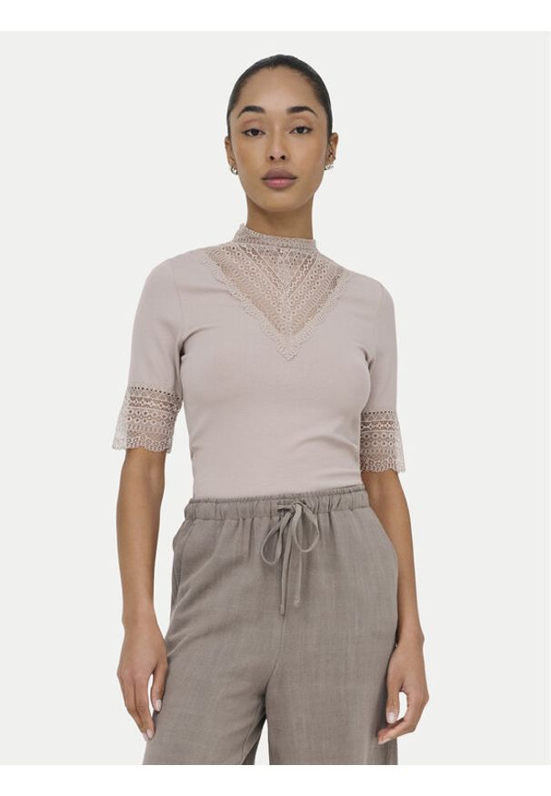 only - ONLY Bluzka Tilde 15335353 Beżowy Slim Fit. Kolor: beżowy. Materiał: wiskoza
