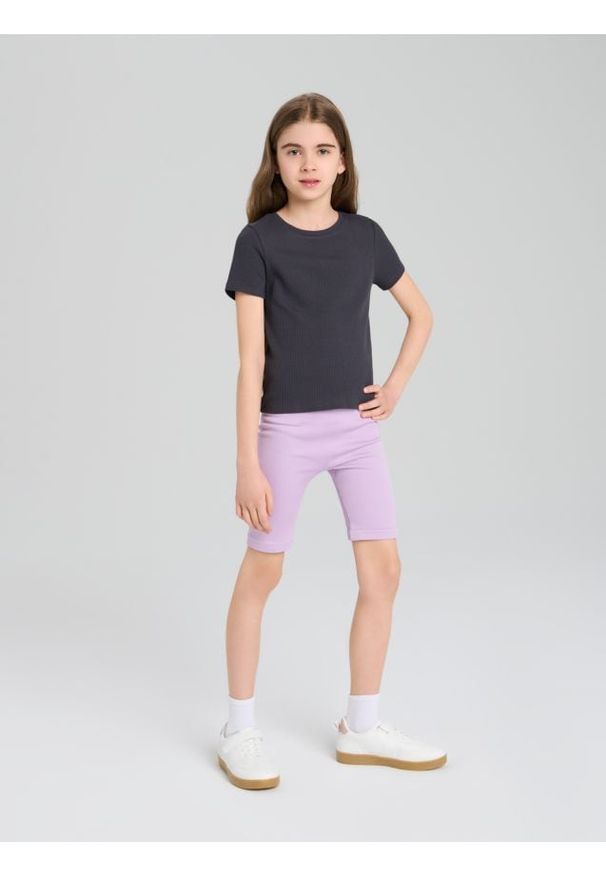 Sinsay - Kolarki z prążkowanej dzianiny - fioletowy. Kolor: fioletowy. Materiał: prążkowany, dzianina