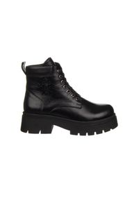 Trzewiki Bayla-161 084 606 85 Black Floather 161594, Czarny, Skóra naturalna - 37. Okazja: na co dzień. Kolor: czarny. Szerokość cholewki: normalna. Wzór: aplikacja. Wysokość cholewki: za kostkę. Materiał: skóra. Sezon: zima, jesień. Obcas: na obcasie. Styl: elegancki, casual, klasyczny. Wysokość obcasa: średni #1