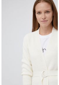 Calvin Klein Kardigan z domieszką wełny damski kolor kremowy. Okazja: na co dzień. Kolor: beżowy. Materiał: wełna. Styl: casual #5