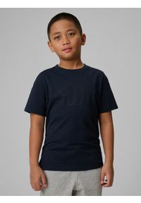 4f - 4F T-shirt z nadrukiem chłopięcy - granatowy 128 (7-8 lat). Okazja: na co dzień. Kolor: niebieski. Materiał: dzianina, jersey, bawełna. Wzór: nadruk. Sezon: lato. Styl: casual, klasyczny, sportowy #1