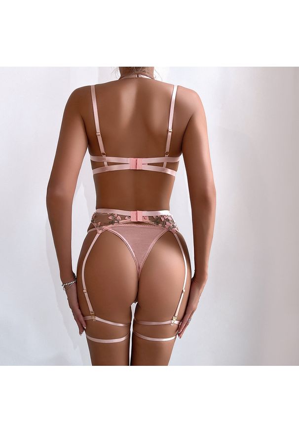 Intica - Komplet bielizny z haftem i złotymi akcentami Sooyoun. Kolor: różowy. Materiał: materiał. Wzór: haft