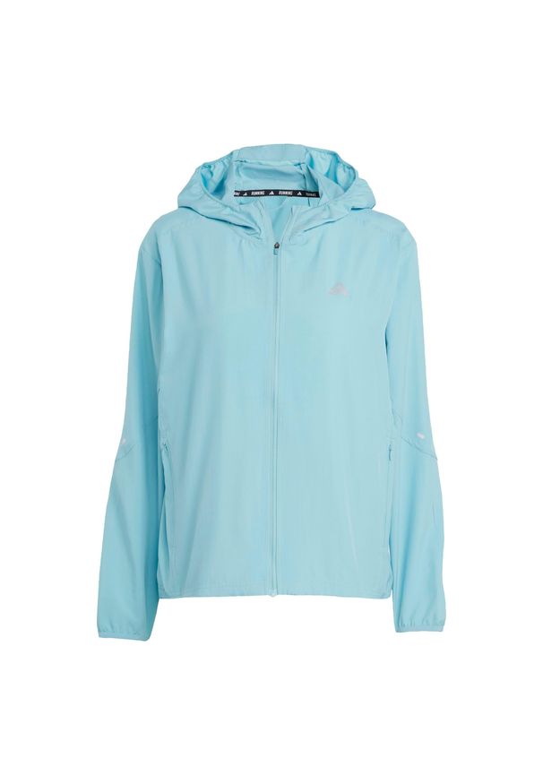 Adidas - Damska wodoodporna kurtka z kapturem adidas Run It. Typ kołnierza: kaptur. Kolor: niebieski. Sport: bieganie