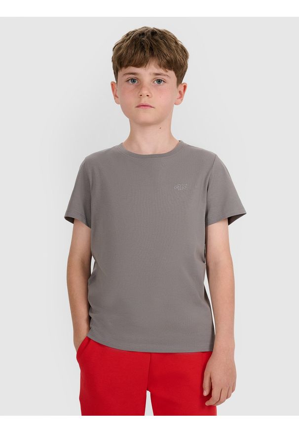 4f - 4F T-shirt oversize gładki chłopięcy - szary 158 (12-13 lat). Okazja: na co dzień. Kolor: szary. Materiał: jersey, bawełna, dzianina. Długość rękawa: krótki rękaw. Długość: krótkie. Wzór: gładki. Sezon: lato. Styl: sportowy, klasyczny, casual