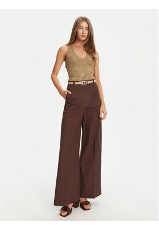 TwinSet - TWINSET Top 251TT3195 Beżowy Slim Fit. Kolor: beżowy. Materiał: wiskoza