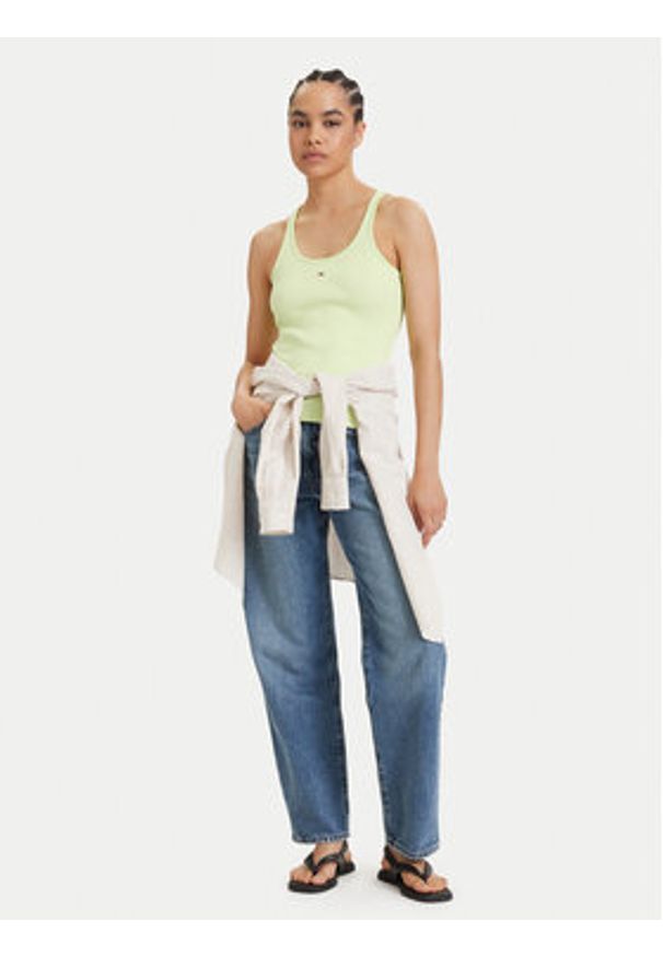 Tommy Jeans Top Racerback DW0DW22264 Zielony jasny Slim Fit. Kolor: zielony. Materiał: bawełna