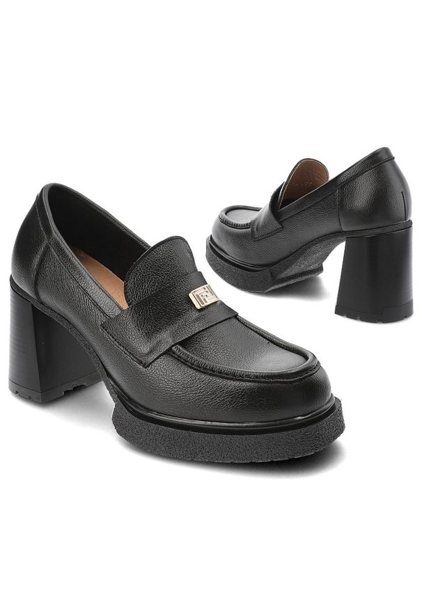 Czarne Półbuty Armodo Eleganckie Obuwie Damskie Na Obcasie. Kolor: czarny. Materiał: skóra. Obcas: na obcasie. Styl: elegancki. Wysokość obcasa: średni