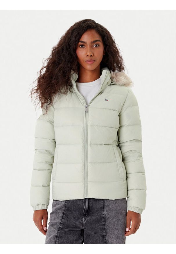 Tommy Jeans Kurtka puchowa Basic DW0DW18312 Zielony Slim Fit. Kolor: zielony. Materiał: syntetyk