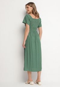 Born2be - Zielona Sukienka z Bawełny o Rozkloszowanym Kroju w Kropeczki Lisadrisa. Okazja: na imprezę, na co dzień. Kolor: zielony. Materiał: bawełna. Długość rękawa: krótki rękaw. Styl: elegancki, casual, klasyczny #6