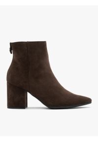 Ryłko - Brązowe botki ze skóry welurowej. Kolor: brązowy. Materiał: skóra, welur. Obcas: na słupku. Styl: street #1