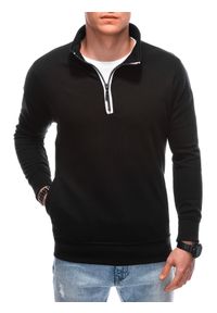 Ombre Clothing - Bluza męska ze stójka rozpinaną na suwak - czarna V8. Typ kołnierza: kołnierzyk stójkowy. Kolor: czarny. Materiał: poliester, bawełna