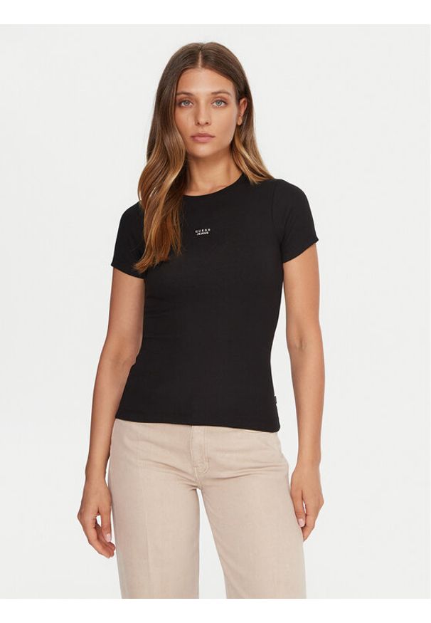Guess Jeans T-Shirt W5BP45 KA0H1 Czarny Slim Fit. Kolor: czarny. Materiał: bawełna