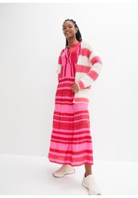 bonprix - Długa sukienka ze zrównoważonej wiskozy. Kolor: czerwony. Materiał: wiskoza. Wzór: nadruk, aplikacja. Długość: maxi