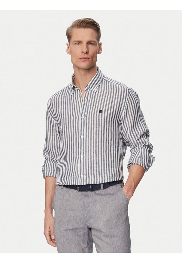 BOSS Koszula H-Liam 50560595 Granatowy Regular Fit. Kolor: niebieski. Materiał: len