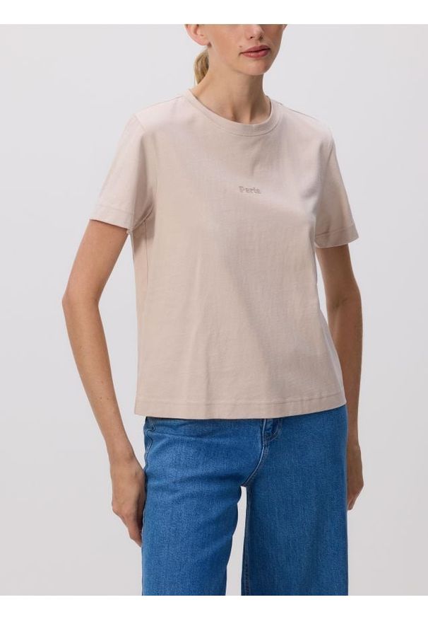 Reserved - T-shirt z nadrukiem - złamana biel. Materiał: dzianina, bawełna. Wzór: nadruk