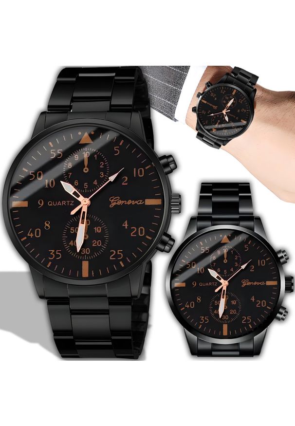 Zegarek Retoo ZEGAREK MĘSKI KWARCOWY KLASYCZNY SPORTOWY ELEGANCKI CZARNY BRANSOLETA. Kolor: czarny. Styl: sportowy, klasyczny, elegancki