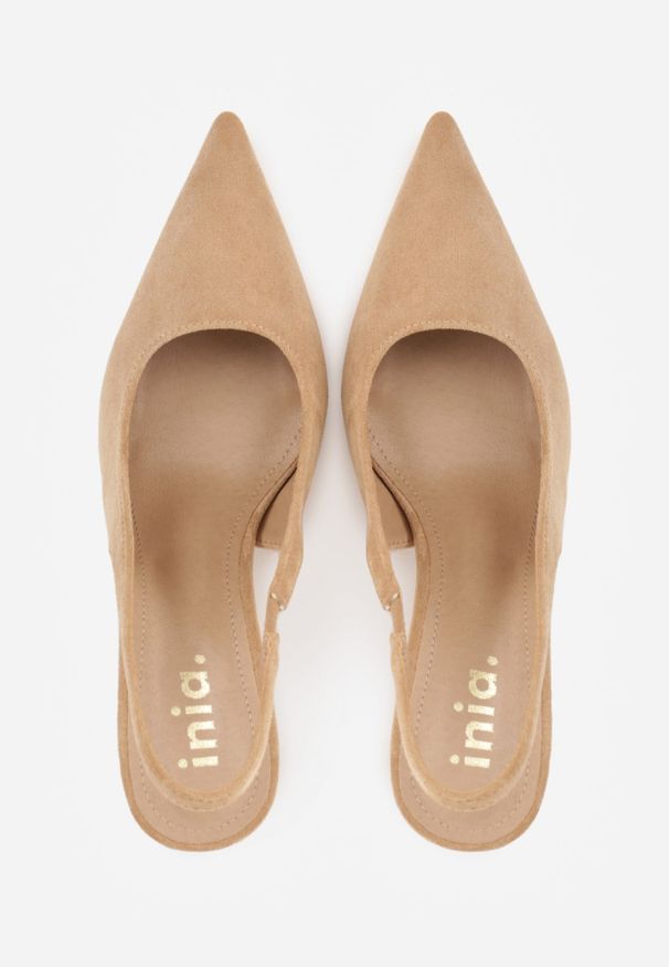 Renee - Ciemnobeżowe Sandały Slingback na Szpilce z Imitacji Zamszu Carilona. Kolor: beżowy. Materiał: zamsz. Obcas: na szpilce. Styl: elegancki, wizytowy