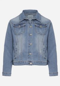 Born2be - Jasnoniebieska Jeansowa Kurtka z Bawełną Ozdobiona Przetarciami Ziarina. Okazja: na co dzień. Kolor: niebieski. Materiał: bawełna, jeans. Wzór: aplikacja. Styl: klasyczny, elegancki, casual #4