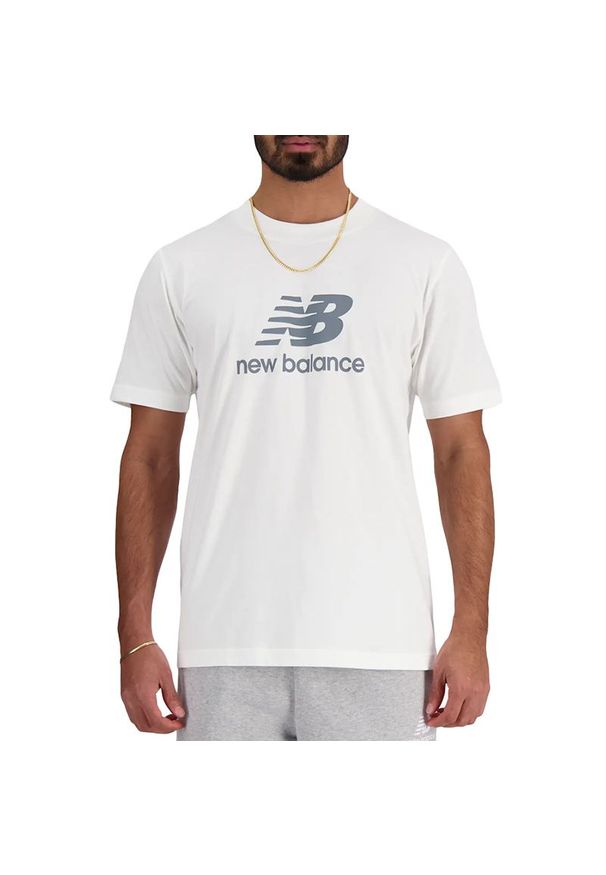 Koszulka New Balance MT41502WT - biała. Kolor: biały. Materiał: bawełna. Długość rękawa: krótki rękaw. Długość: krótkie