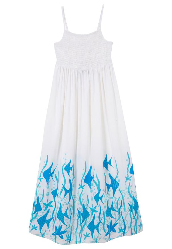 bonprix - Długa sukienka dziewczęca. Kolor: biały. Wzór: nadruk, aplikacja. Długość: maxi