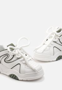 Renee - Biało-Zielone Sneakersy na Platformie z Grubymi Sznurówkami Imyria. Kolor: biały. Obcas: na platformie #4