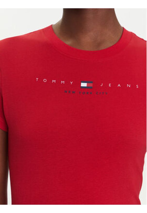 Tommy Jeans T-Shirt Linear DW0DW21422 Czerwony Slim Fit. Kolor: czerwony. Materiał: bawełna