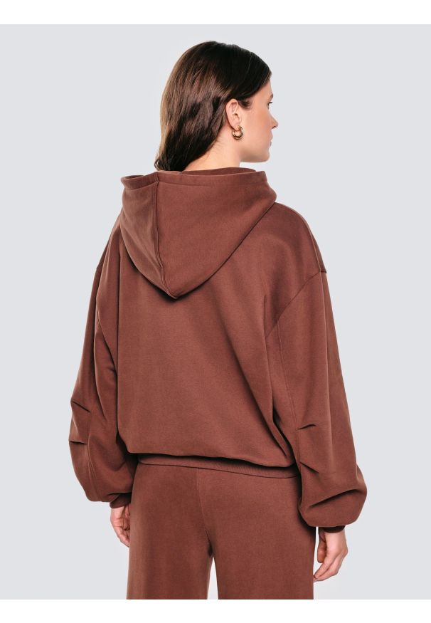 Big-Star - Bluza damska oversize rozpinana z kapturem brązowa Marta 804. Typ kołnierza: kaptur. Kolor: brązowy. Materiał: dzianina. Wzór: haft