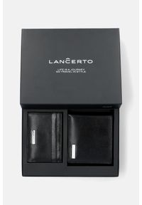 Lancerto - Zestaw Portfel Męski Skórzany Czarny Plus Wizytownik z RFID. Kolor: czarny. Materiał: skóra