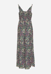 Born2be - Zielona Wiskozowa Sukienka na Regulowanych Ramiączkach z Gumkami na Plecach Zarlea. Okazja: na spacer. Typ kołnierza: dekolt w serek. Kolor: zielony. Materiał: wiskoza. Długość rękawa: na ramiączkach. Wzór: kwiaty #5