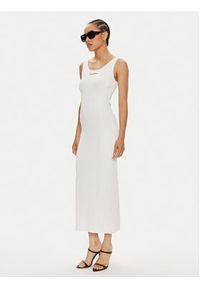 Karl Lagerfeld - KARL LAGERFELD Sukienka letnia 245W1332 Biały Slim Fit. Typ kołnierza: dekolt w karo. Kolor: biały. Materiał: syntetyk. Sezon: lato