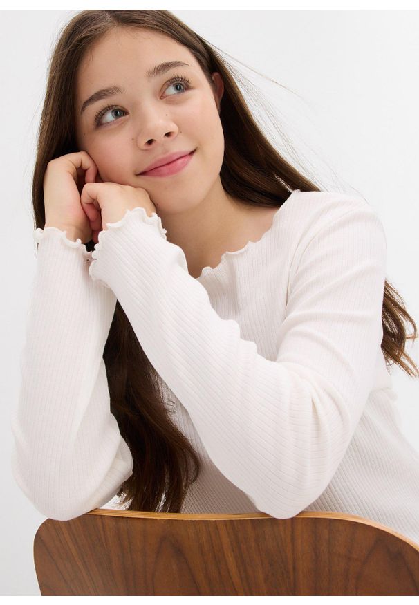 bonprix - Bluzka z długim rękawem z czystej bawełny organicznej. Kolor: biały. Materiał: bawełna. Długość rękawa: długi rękaw. Długość: długie. Styl: klasyczny