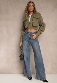 Renee - Niebieskie Jeansy Dzwony High Waist Selphire. Stan: podwyższony. Kolor: niebieski. Długość: krótkie. Styl: retro