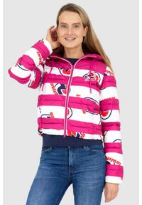 Invicta - INVICTA Różowa kurtka damska w białe pasy i logo, Rozmiar S. Kolor: różowy #1