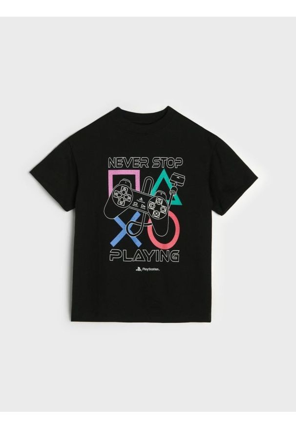 Sinsay - Bawełniana koszulka Playstation - czarny. Kolor: czarny. Materiał: bawełna