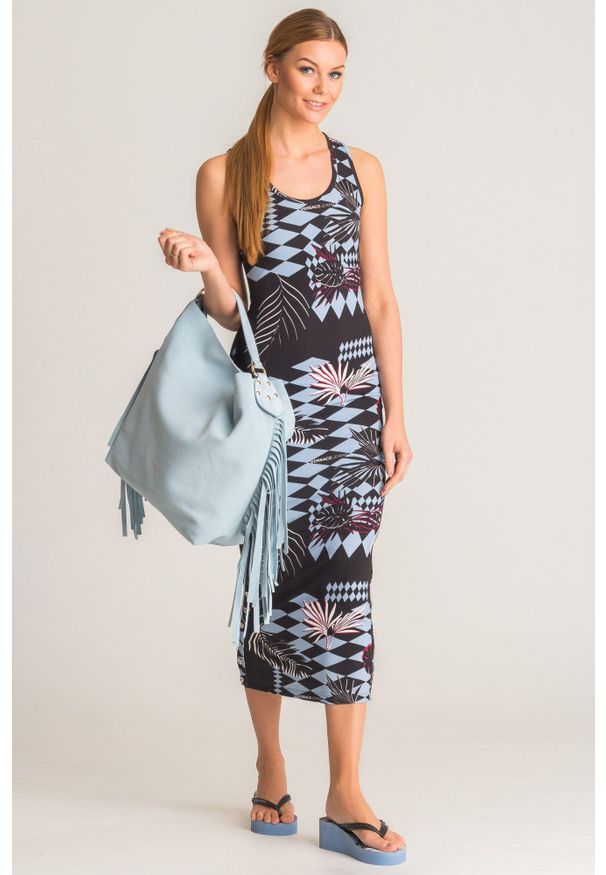 Wielokolorowa sukienka maxi Versace Jeanse z motywem tropikalnym. Kolor: wielokolorowy. Długość: maxi