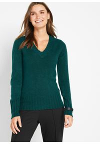 bonprix - Sweter z dekoltem w serek. Typ kołnierza: dekolt w serek. Kolor: zielony