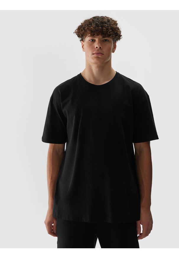 4f - 4F T-shirt oversize gładki uniseks - czarny L. Okazja: na co dzień. Kolor: czarny. Materiał: bawełna, jersey, dzianina. Długość rękawa: krótki rękaw. Długość: krótkie. Wzór: gładki. Styl: sportowy, klasyczny, casual