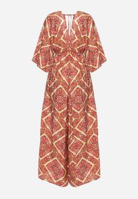 Born2be - Różowo-Żółty Kombinezon Boho z Gumką w Talii Wiązany na Plecach z Szerokimi Nogawkami Rodolia. Okazja: na co dzień. Kolor: różowy. Długość rękawa: krótki rękaw. Długość: krótkie. Styl: boho #7