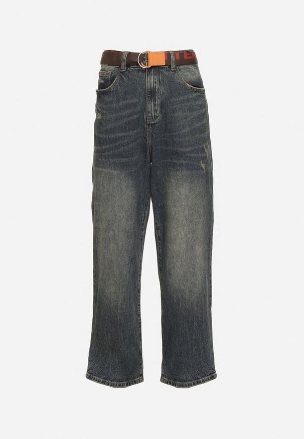 Born2be - Niebieskie Bawełniane Jeansy Szerokie z Paskiem Lerisama. Okazja: na co dzień. Kolor: niebieski. Styl: klasyczny, elegancki, casual