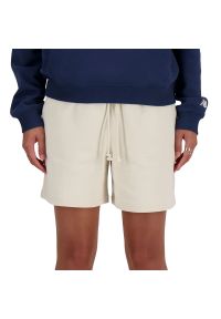 Spodenki damskie New Balance WS41508LIN - beżowe. Kolor: beżowy. Materiał: bawełna, dresówka. Długość: krótkie #1