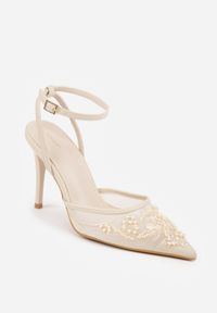 Born2be - Beżowe Siateczkowe Szpilki VICES Ozdobione Kwiatami i Perełkami Nikmanas. Zapięcie: sprzączka. Kolor: beżowy. Materiał: koronka. Wzór: kwiaty, aplikacja. Obcas: na szpilce. Styl: wizytowy, klasyczny, elegancki #6