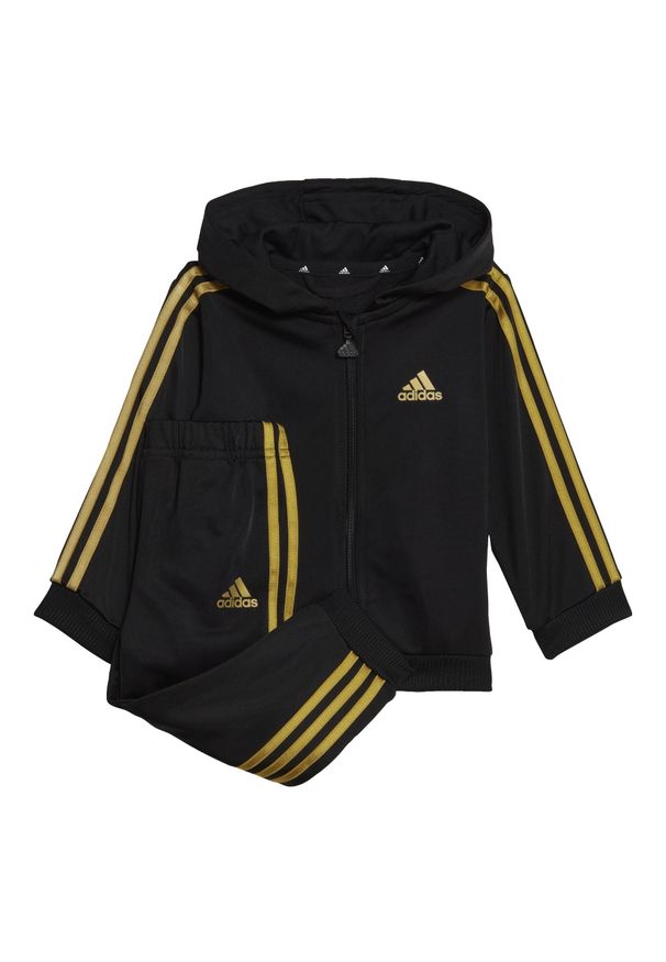 Adidas - Essentials Shiny Hooded Track Suit. Okazja: na uczelnię. Kolor: czarny, żółty, wielokolorowy. Materiał: dresówka, materiał. Wzór: gładki. Styl: sportowy