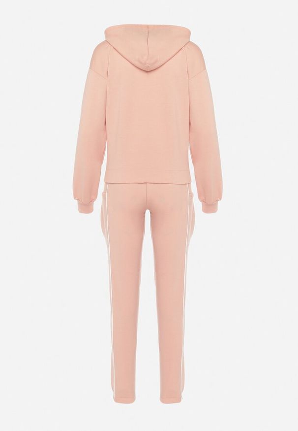 Born2be - Różowy Komplet Dresowy Ozdobiony Kontrastowymi Lamówkami z Bluzą i Spodniami Svetoria. Kolor: różowy. Materiał: dresówka. Wzór: aplikacja