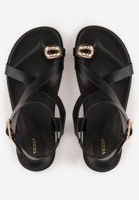 Renee - Czarne Sandały w Stylu Japonek VICES z Paskiem na Palec i Zdobieniem Lilvia. Okazja: na imprezę, na co dzień. Zapięcie: pasek. Kolor: czarny. Materiał: satyna. Wzór: aplikacja. Sezon: lato. Styl: casual, elegancki #2