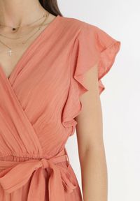 Born2be - Pomarańczowa Rozkloszowana Sukienka z Wiązanym Paskiem Nonru. Kolor: pomarańczowy. Materiał: materiał. Wzór: aplikacja. Styl: wakacyjny. Długość: maxi #5