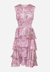 Born2be - Różowa Sukienka z Kopertowym Dekoltem i Gumką w Pasie z Falbankami Dimolia. Okazja: na co dzień. Typ kołnierza: kołnierz z falbankami. Kolor: różowy. Materiał: tkanina, skóra. Sezon: lato. Typ sukienki: kopertowe. Styl: klasyczny, casual, elegancki #5