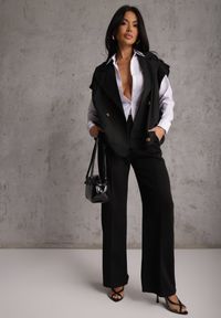 Renee - Czarna Dwurzędowa Kamizelka Oversize o Garniturowym Kroju Edoriela. Kolor: czarny. Materiał: poliester, koronka #5