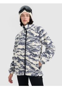 4f - 4F Polar sherpa oversize ze stójką uniseks - beżowy XS. Typ kołnierza: kołnierzyk stójkowy. Kolor: beżowy. Materiał: polar. Długość rękawa: raglanowy rękaw #1