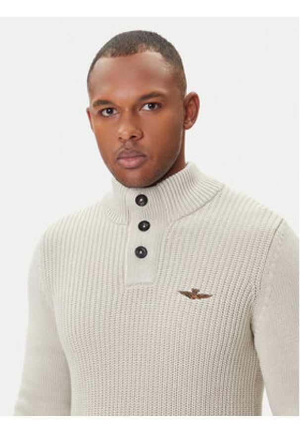 Aeronautica Militare Sweter 252MA1572UL00409 Beżowy Slim Fit. Kolor: beżowy. Materiał: bawełna
